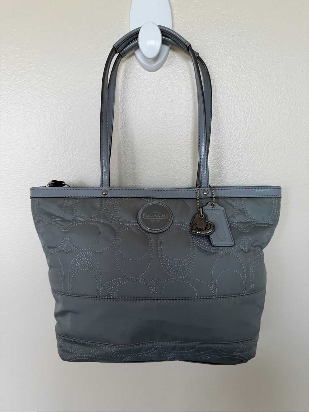 COACH Signature Quilt Stitch Nylon Patent Leather Shoulder Tote Bag F17663